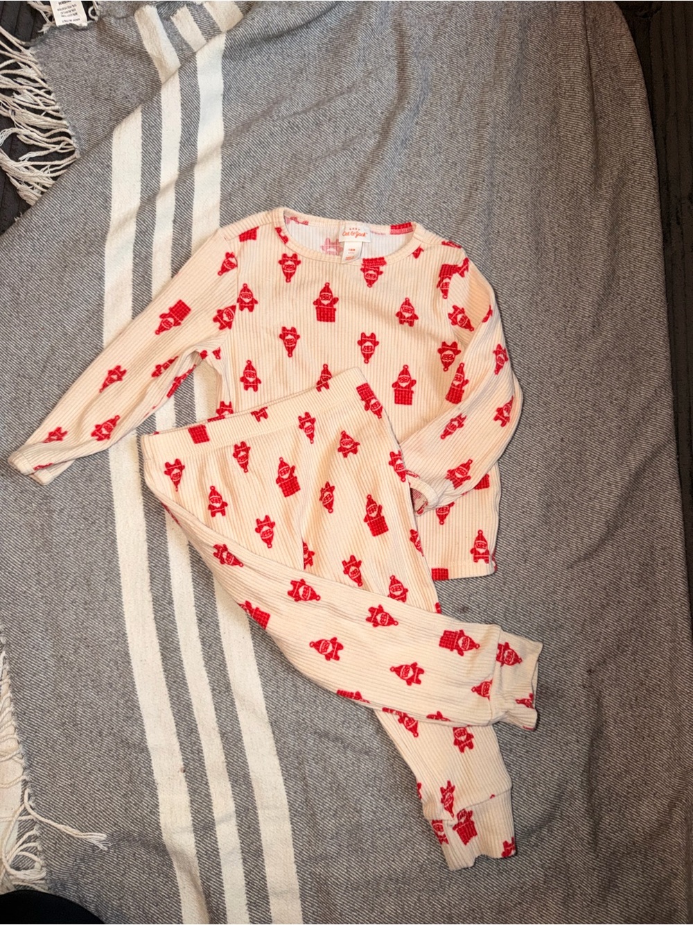 Cat & Jack Ribbed Pajama Set with Red Santa Print